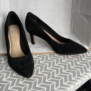 Clarks Elegant Black Suede Heels